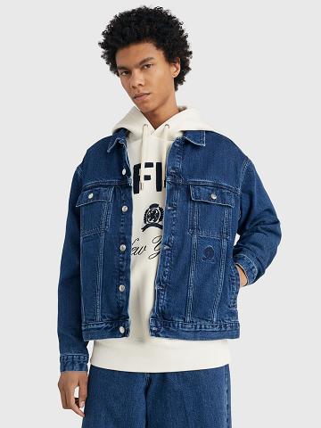 Férfi Tommy Hilfiger Embroidered crest denim Kabát Kék | HU 1181WNB